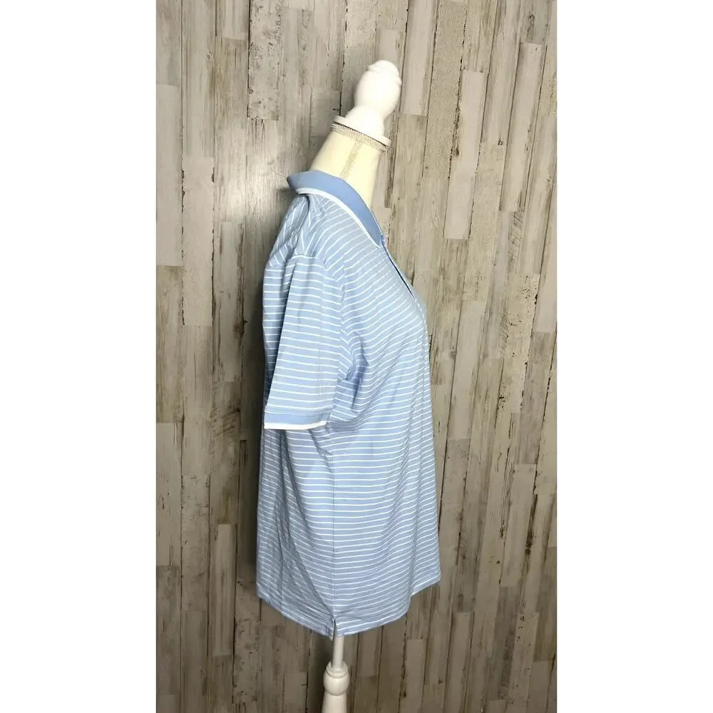NWT G/Fore Men's Medium Blue &‎ White Stripes Short Sleeve Golf Polo Shirt - Picture 2 of 6